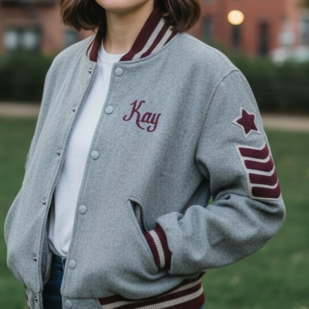 Vintage 1980's Varsity Cheerleader Jacket Gray and Maroon Letterman Jacket Wool